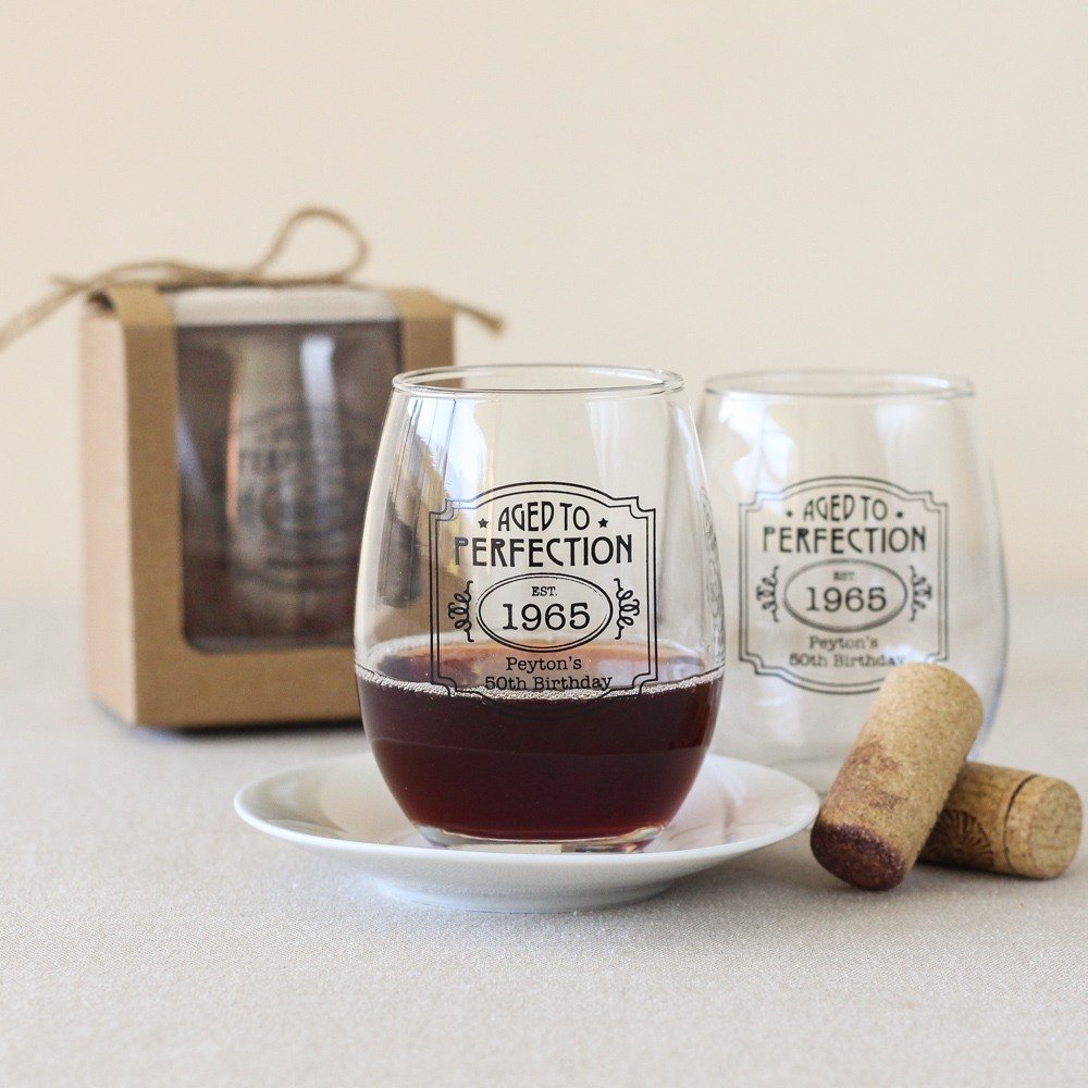 Adult Birthday Party Favors - Personalized Stemless WIne Glass Favors